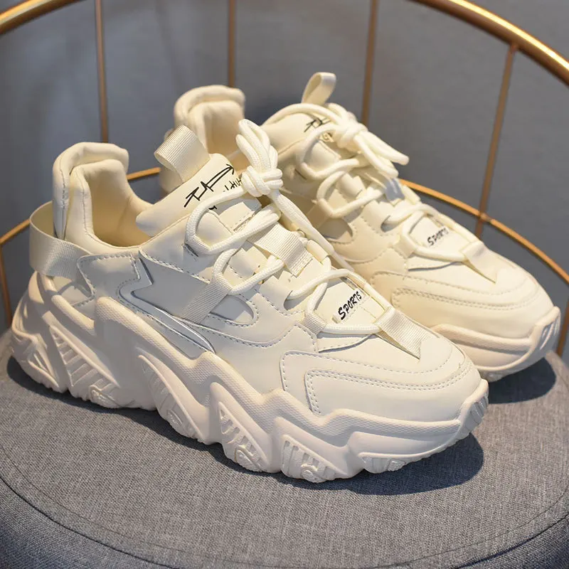 

Genuine Leather Wedges Sneakers for Women Spring Casual White Shoes 2021 New Female White Sneakers Platform Wedges Shoe Lady