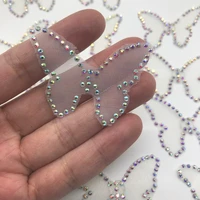 3d diamond crystal ab iron on hotfix butterfly applique patch motif organza with stones for wedding dress skating dress