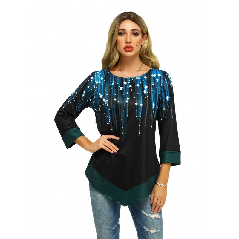 Фейерверк печатных футболка с длинным рукавом Топ для женщин 2020 новый дизайн