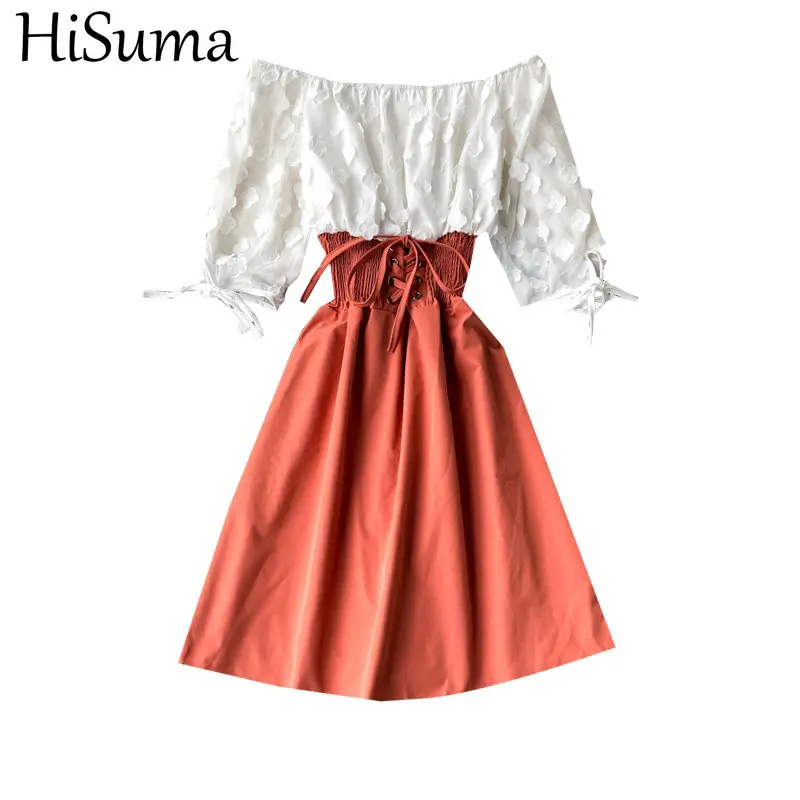 

2020 Women Summer Slash Neck Lantern Sleeve Layer Flower Chiffon Dress Lady Slim Bandage Strap Ruffles Pullover Party Mini Dress