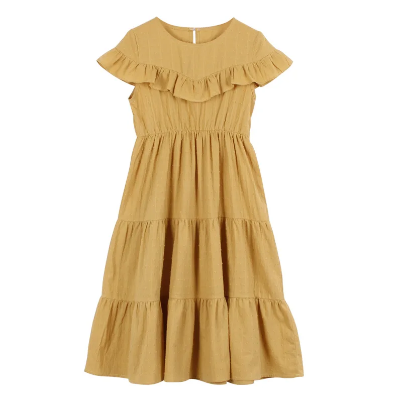 

2020 Teenager Summer Costume Girls Elegant Maxi Cake Ruffle Dress Kids Party Princess Frocks Baby Girls cotton linen clothes