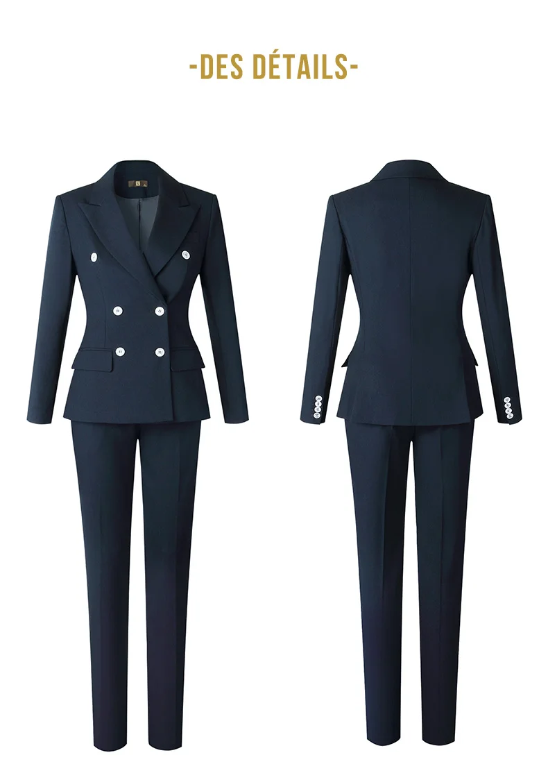 

Spring and autumn double-breasted ladies formal suit navy blue business wear overalls temperament fashion OL suit trousers