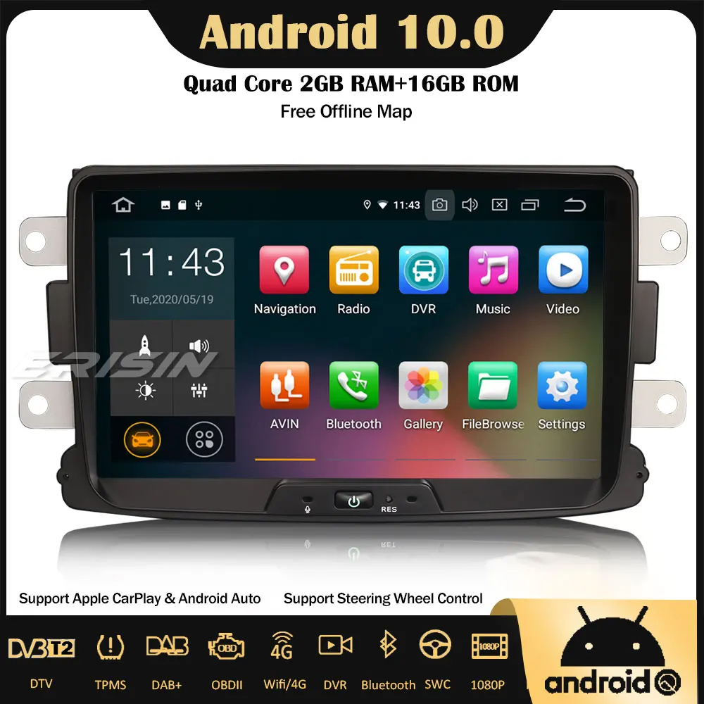 Erisin 5129 Android 10 0 автомобильный стереопроигрыватель DVD DAB + Wifi 4G Bluetooth GPS CarPlay для Renault