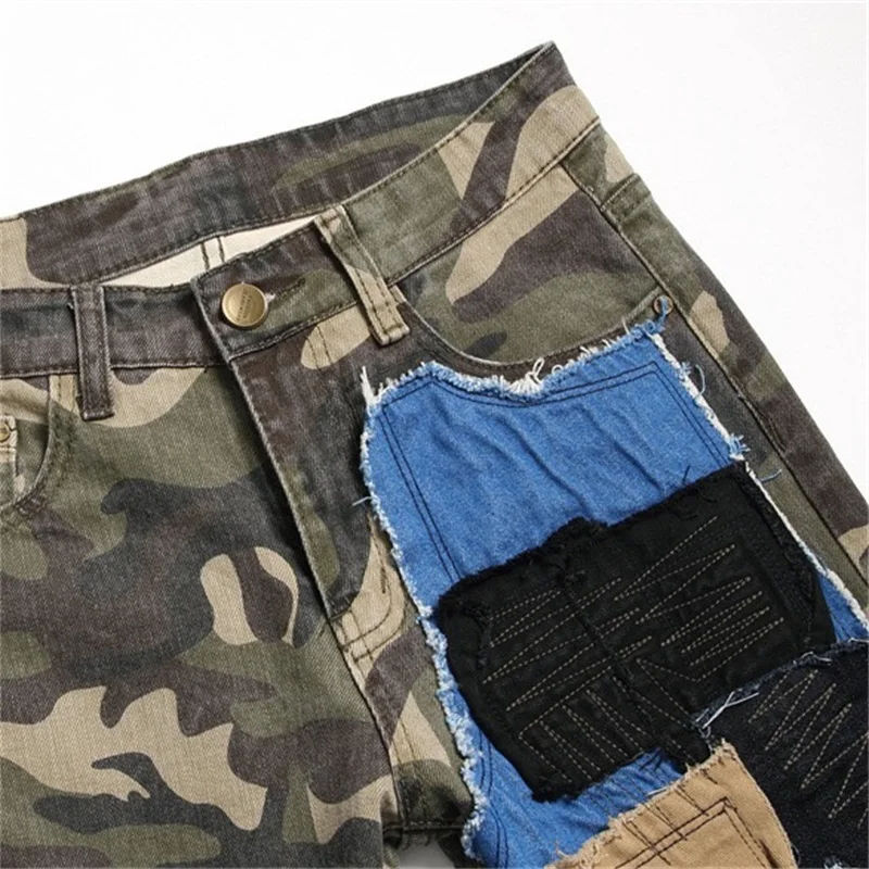 EH·MD® Camouflage Jeans Men's Solid Color Embroidery Appliedcloth Decoration Splash Ink Slim Cotton Stretch Luxury Logo Pants 22