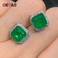 oevas top quality 88mm synthetic emerald paraiba tourmaline copper stud earrings for women wedding party fashion jewelry gifts
