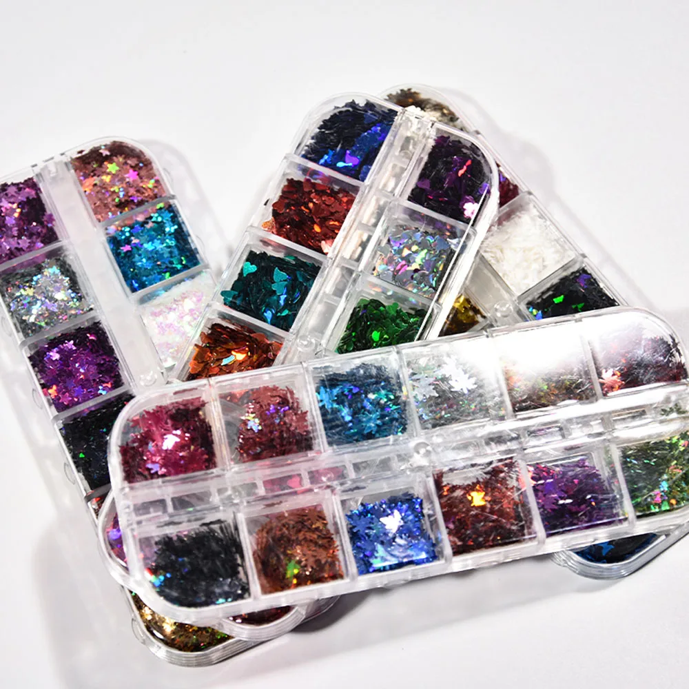 12 Grids/Box Mixed Color Laser Nail Glitter Sequins DIY Paillett Art Decorations Plastic Multi-Shape Irregular Flakes KR#36 | Красота и