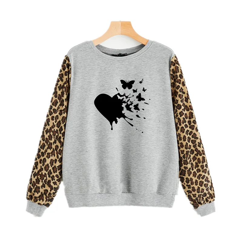 Новые леопардовые Лоскутные женские толстовки размера плюс пуловеры XXL Осень