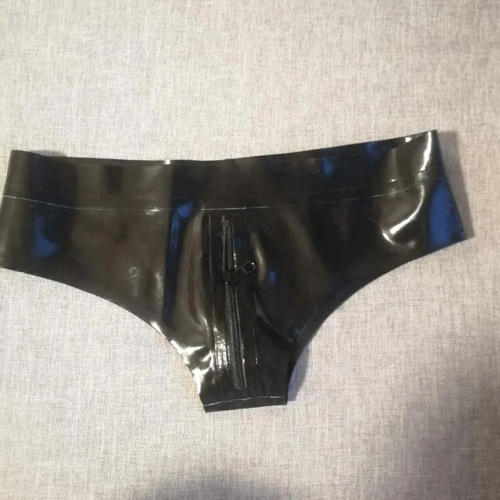 Резиновые латексные мужские трусы с молнией спереди черные высокое качество