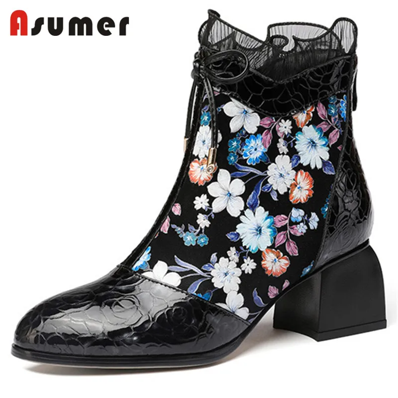 

Asumer 2022 Elegant Party Shoes Women Ankle Boots National Style Embroidery Autumn Winter Thick Heels Short Boots Women