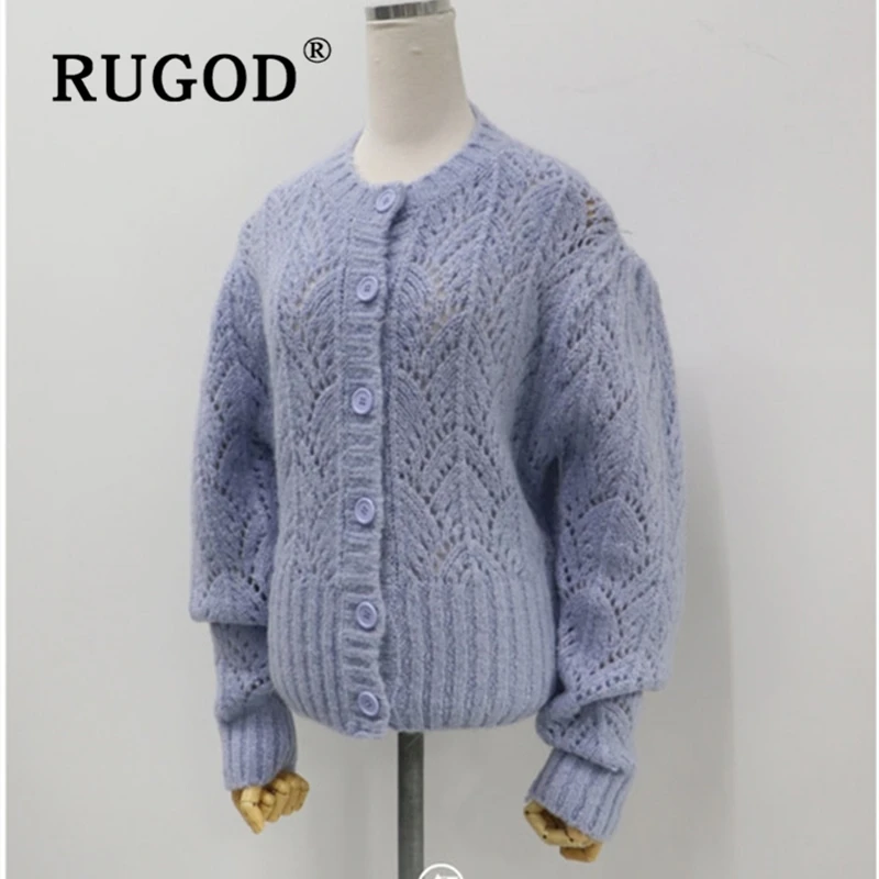 Женский вязаный кардиган RUGOD винтажный с круглым вырезом и длинным рукавом весна