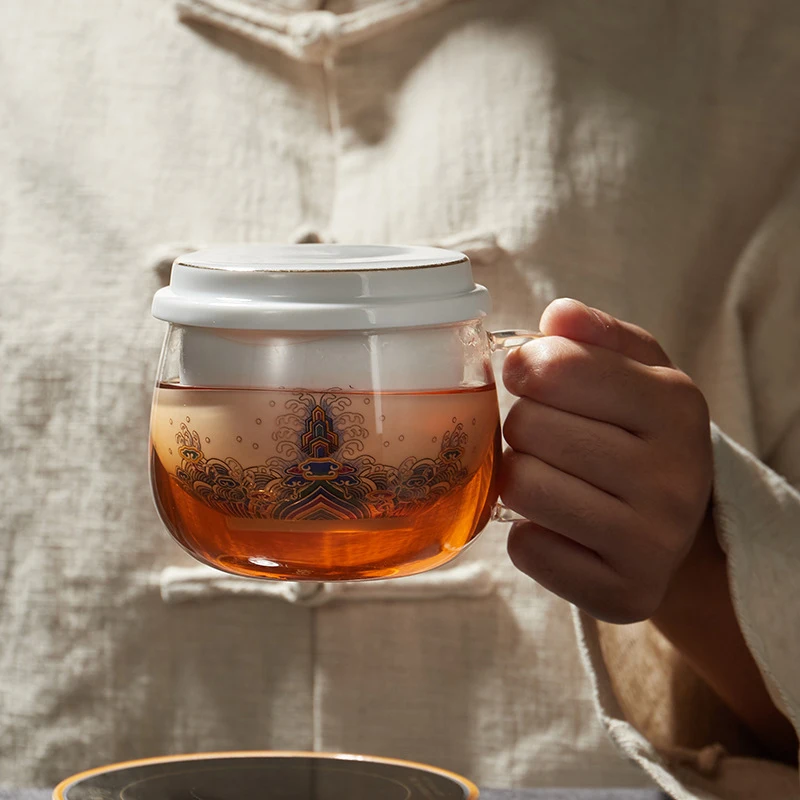

Heat Resistant Office tea glass cups with Tea Infuser Filter 210409-12