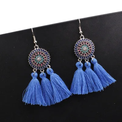 12 style fashion bohemian tassel long sun flower earrings white red silk fabric drooping women jewelry | Украшения и аксессуары