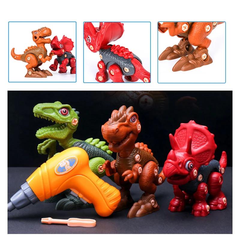 Taladro el&eacute;ctrico Montessori 3D creativo para ni&ntilde;os, juguetes de dinosaurios, bricolaje, juguetes de bloques de construcci&oacute;n, regalos para ni&ntilde;os y ni&ntilde;as-3