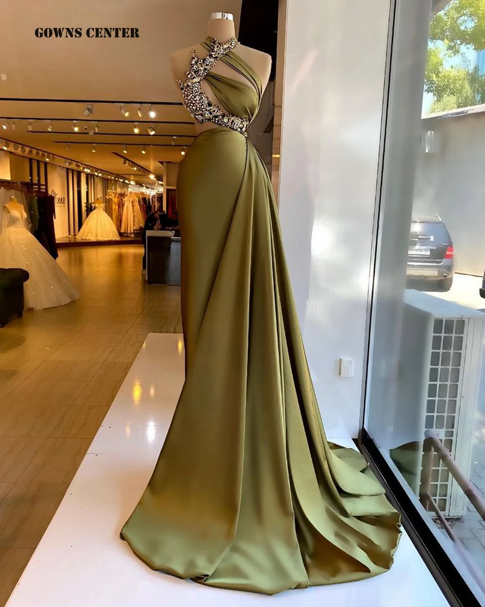 

Elegant Halter Mermaid Evening Dress Crystal Beaded Long Formal Party Dresses Custom Made Dinner Gown