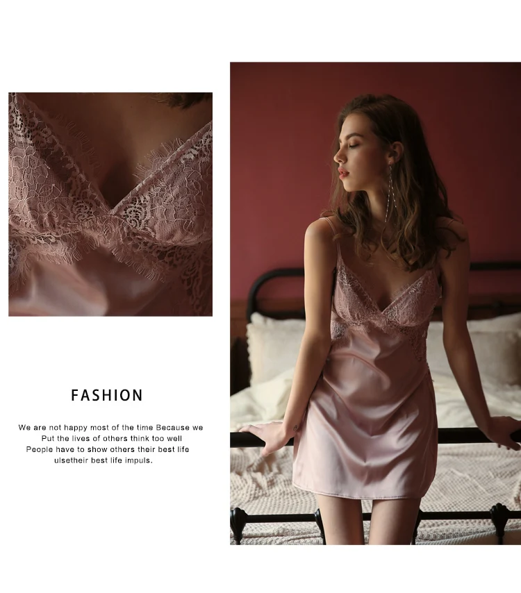 Sexy Women's Summer Nightshirt Night Dress Sleepwear Nightwear Silk Satin Nighty Lace Home Dress Nightgown Sleeping Dress