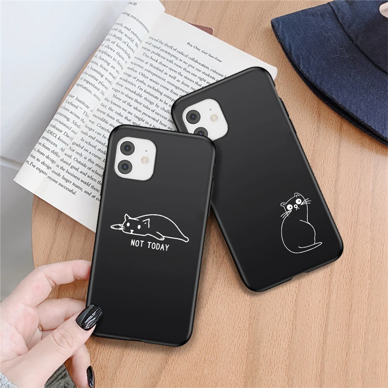 Funny Animal Phone Case For iPhone 13 11 14 Pro Max 7 8 Plus 12 Mini XS Max X XR SE 2020 6s Cartoon Cat Painting Soft Back Cover