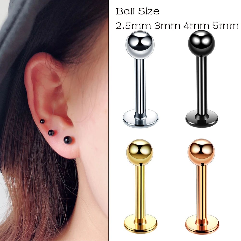 

3Pcs/lot 14G 16G Stainless Steel Tragus Cartilage Helix Bar 2.5-5mm Ball Labret Lip Bar Stud Ear Piercing Body Jewelry