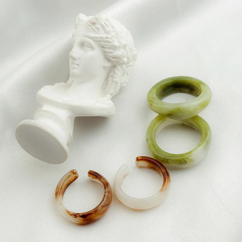 

New Ins Vintage Resin Ring Retro Simple Creative Color Resin Rings For Women Girl Fashion Jewelry Gift