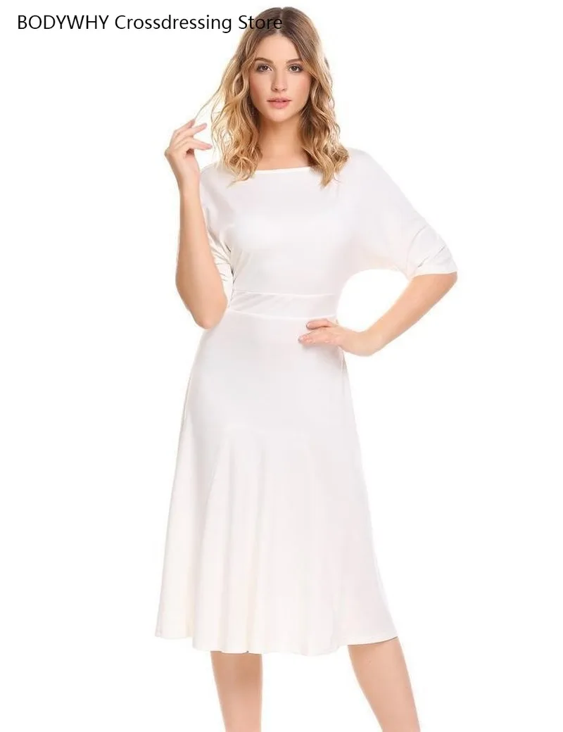 

Summer New Sexy Solid Color Dress Slim Temperament Round Neck Big Swing Dress Female Dress