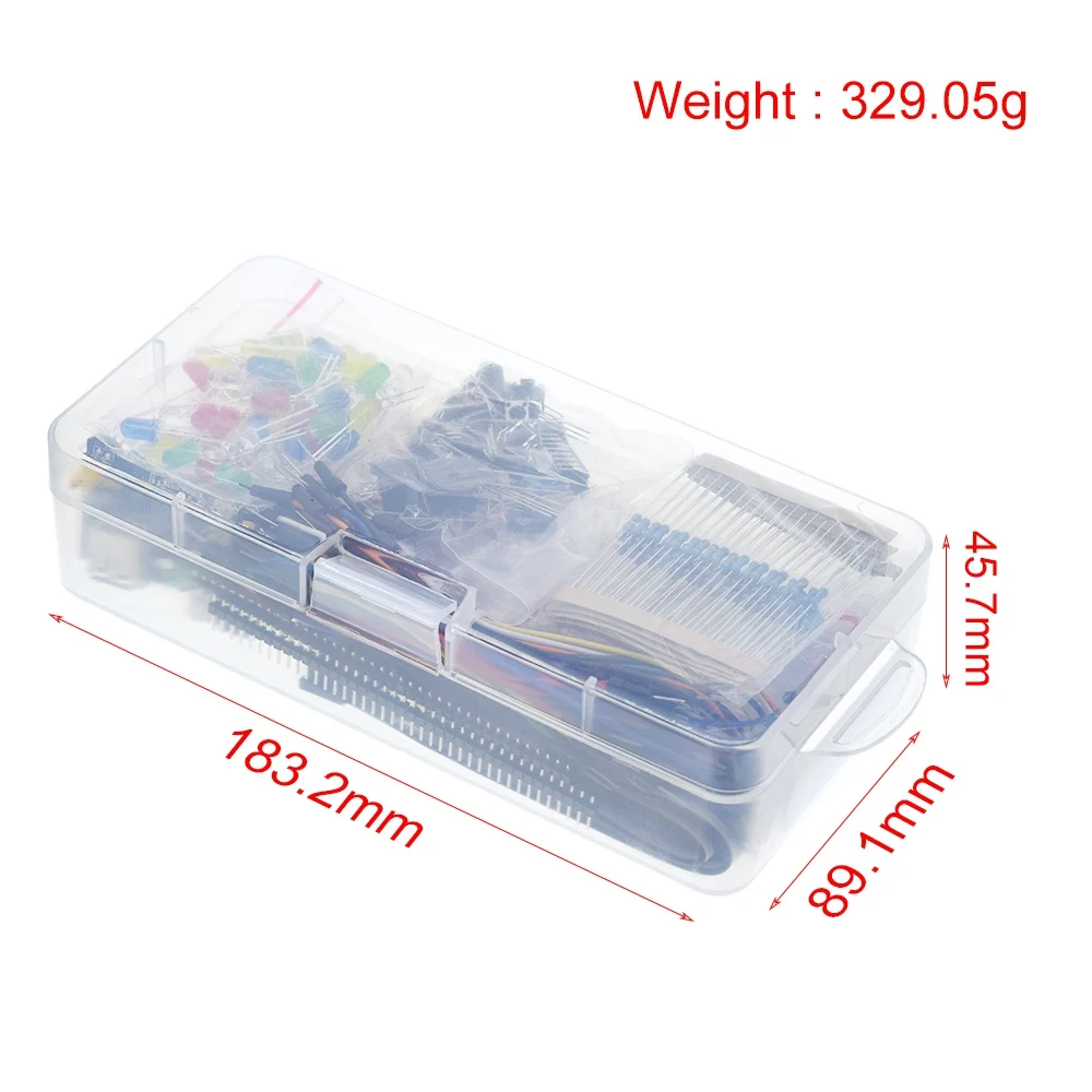 Electronics Component Basic Starter Kit with 830 Tie-points Breadboard Cable Resistor Capacitor LED Potentiometer Box Packing |