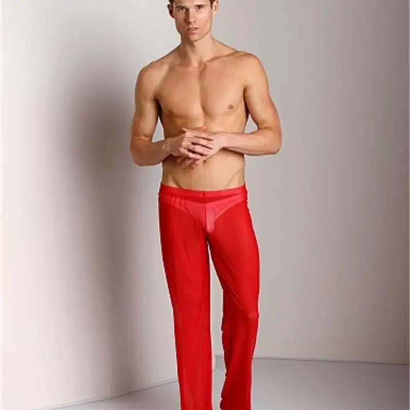 Low waist men pajama pants sleep bottoms breathable new men's sexy mesh trousers transparent home pants