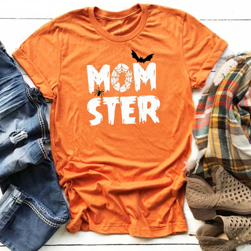 

Monster Halloween Tshirt 2020 Mom Halloween Shirt Funny Fall Womens Clothing Graphic Tees Print O-Neck Tops Aesthetic new