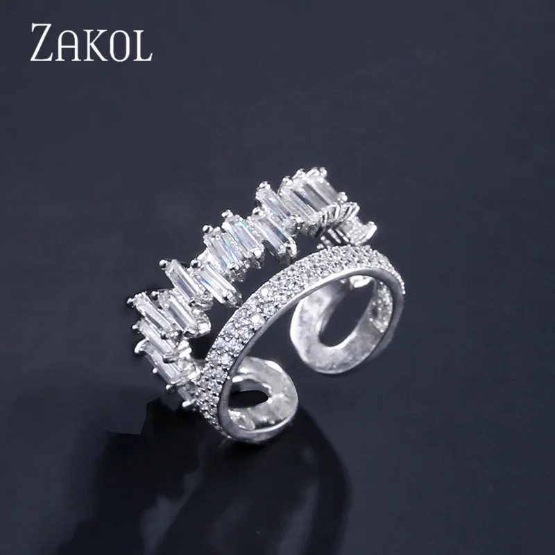 White Gold Ring ZAKOL, Новое поступление, набор ювелирных изделий круглой формы, изысканный микро-Браслет-манжета, браслет и кольцо, набор, бижутерия, FSSP376 - Окраска металла: White Gold Ring