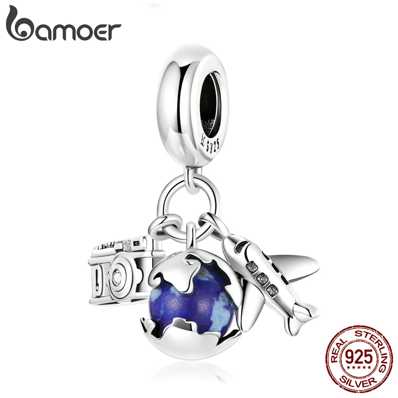Bamoer Genuine 925 Sterling Silver Travel Round the World-Mini Camera Pendant Fit for Bracelet or Bangle Plane Charms Jewelry | Украшения и