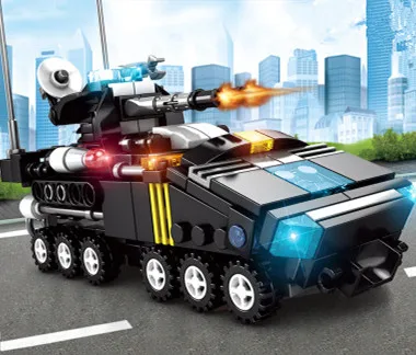 Маленькие частицы разделенные бронированный автомобиль строительный блок