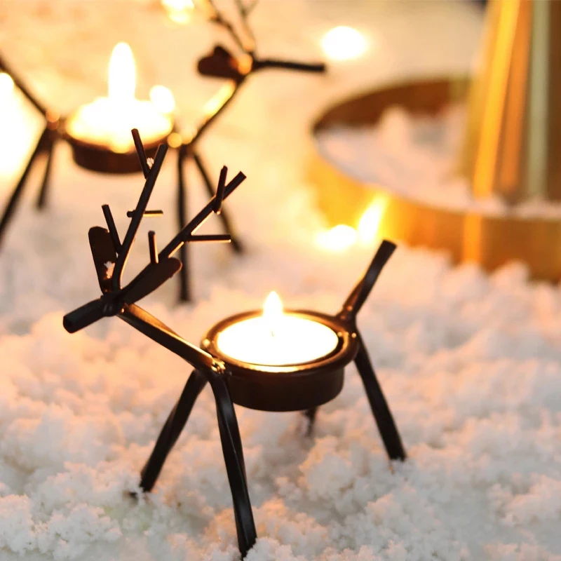 Creative European Retro Iron Elk Candle Holders Table Decor Merry Christmas Decor For Home Xmas/New Year Home Decor Candlestick