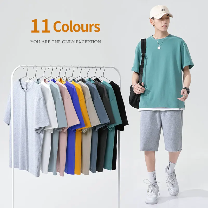 

9 colors plus size trend solid color pure cotton men's short-sleeved sports casual short-sleeved men and women