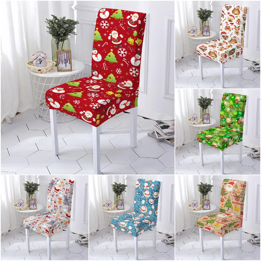 

Xmas Santa Claus Snoman Chair Cover Kitchen Christmas Spandex Seat Cover Removable Universal Chair Covers For Dining Room Party