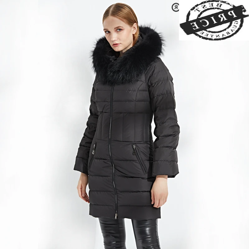 

Winter Female Jacket Natural Raccoon Fur Hood Korean Thick Warm Grey Goose Down Jacket Ladies Slim Long Coat Hiver 1222a