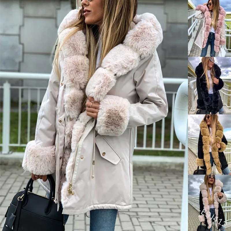 

Winter Coat Women Plus Size Mid-length Parkas Thick Fur Collar Single Breasted Solid Color Winter Clothes Women Lugentolo