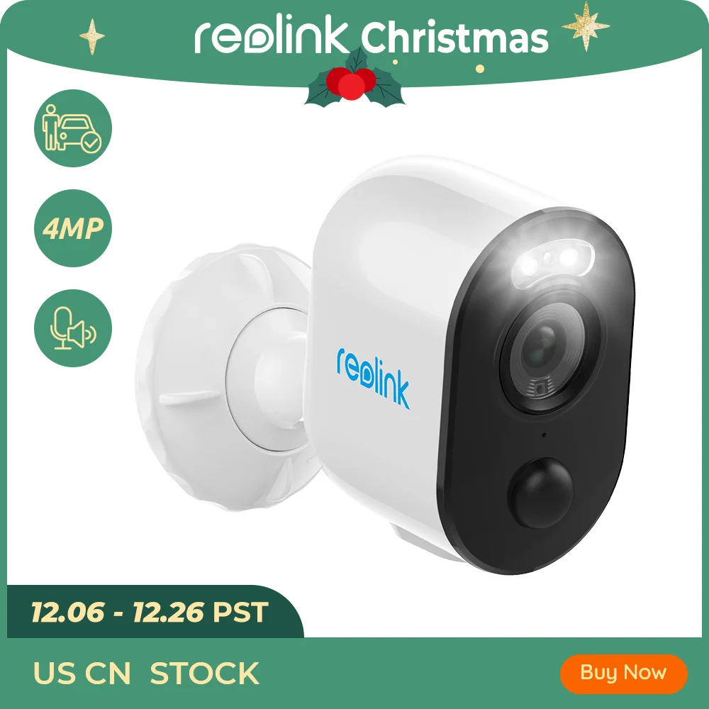 Reolink Argus 3 4MP IP WiFi Security Camera Outdoor Battery Power Human&ampCar Detection Color Night PIR 2-way Audio Surveil |