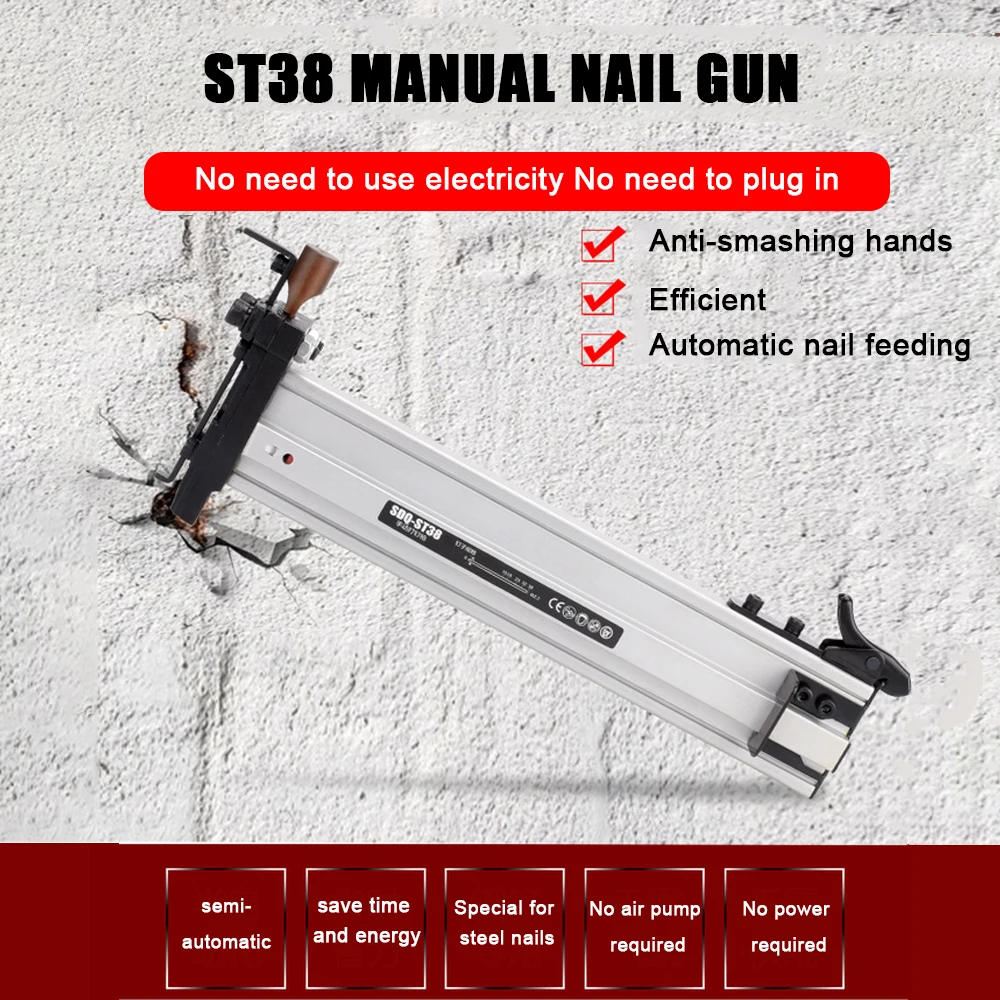 Manual Steel Nail Gun ST38 Semi Automatic Cement Nail Gun Wire Slot Nailing Device Nailing Machine