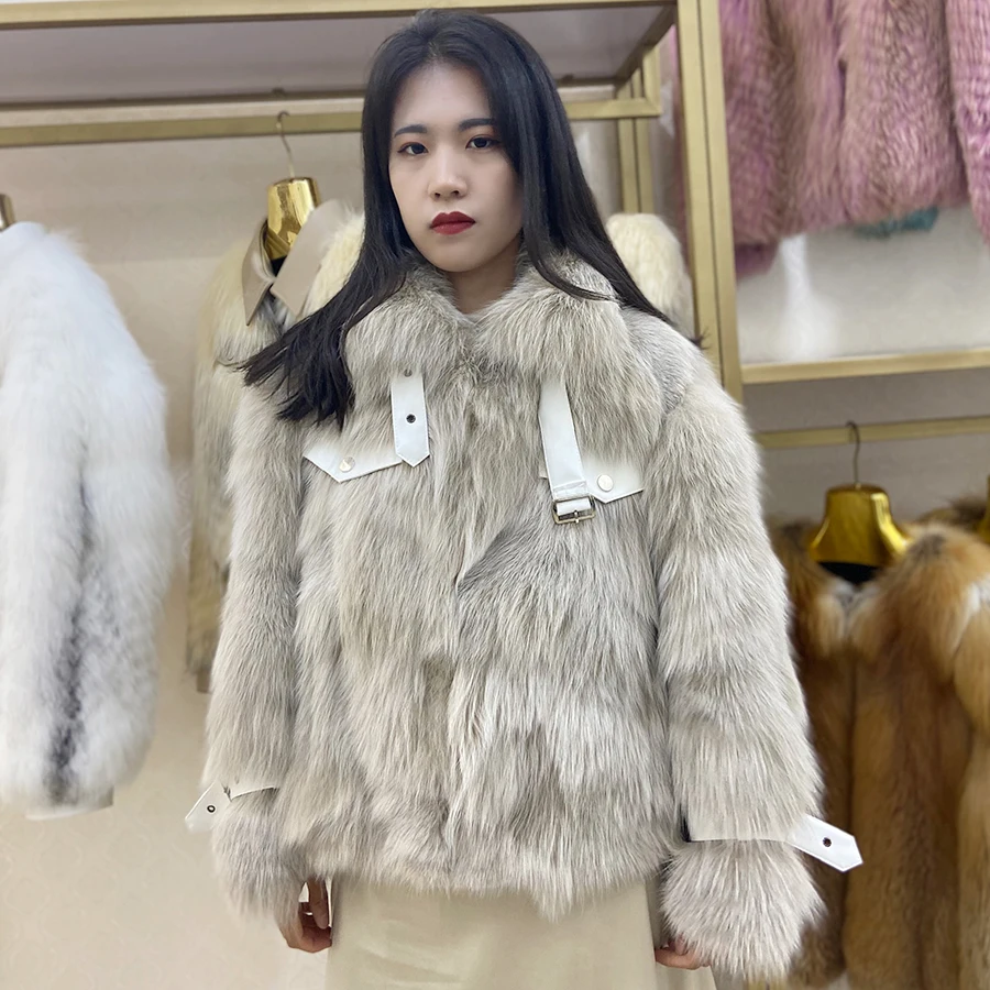 

Female Jacket Fox Fur Coat Stand Collar 2021 New Autumn Winter Fashion Overcoat Casual Jacket High Quality