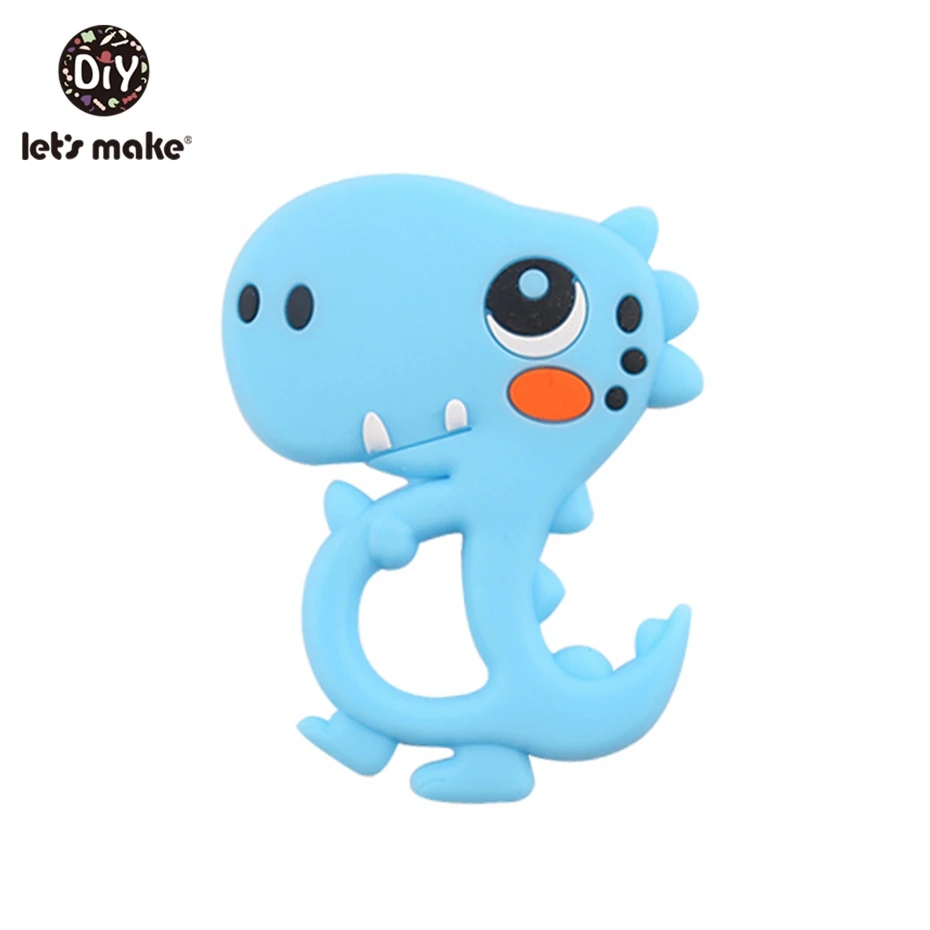 dino blue Let'S Make/1 шт., силиконовый Прорезыватель для зубов, жемчужные бусины, цветок розы, Прорезыватель для зубов, игрушки для малышей, погремушка, детская игрушка, силиконовый Прорезыватель для зубов - Color: dino blue