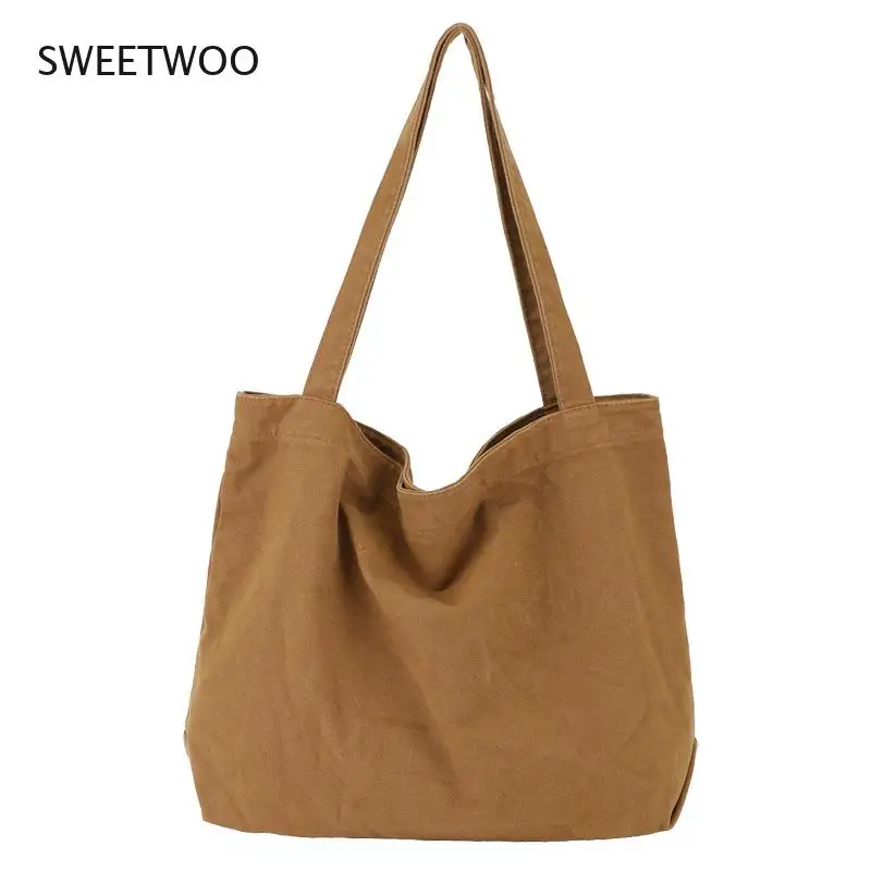 

Shoulder Bag Female Korean Version of Simple Large-Capacity Canvas Bag Light Solid Color Casual Retro Shopping Bag Handbag