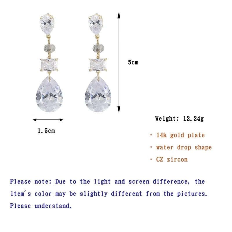 

ONYSS Gold Plated Big e-droplet Shape Crystal Zircon Shinny Drop Earrings for Women
