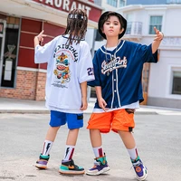 kid cool hip hop clothing print cardigan t shirt baseball jersey top summer cargo shorts for girl boy dance costume clothes wear