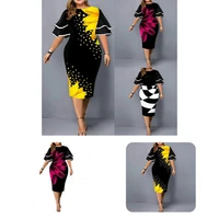terrific lady dress digital print plus size o neck floral party dress women dress evening dress