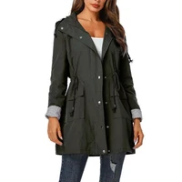 crop top women casual waist drawstring pockets hooded coat waterproof jacket raincoat