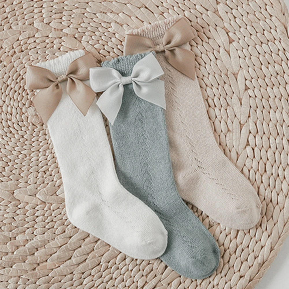 

Baby Socks Cute Bows Girl Knee High Socks Hollow Breathable Soft Infant Toddler Long Socks