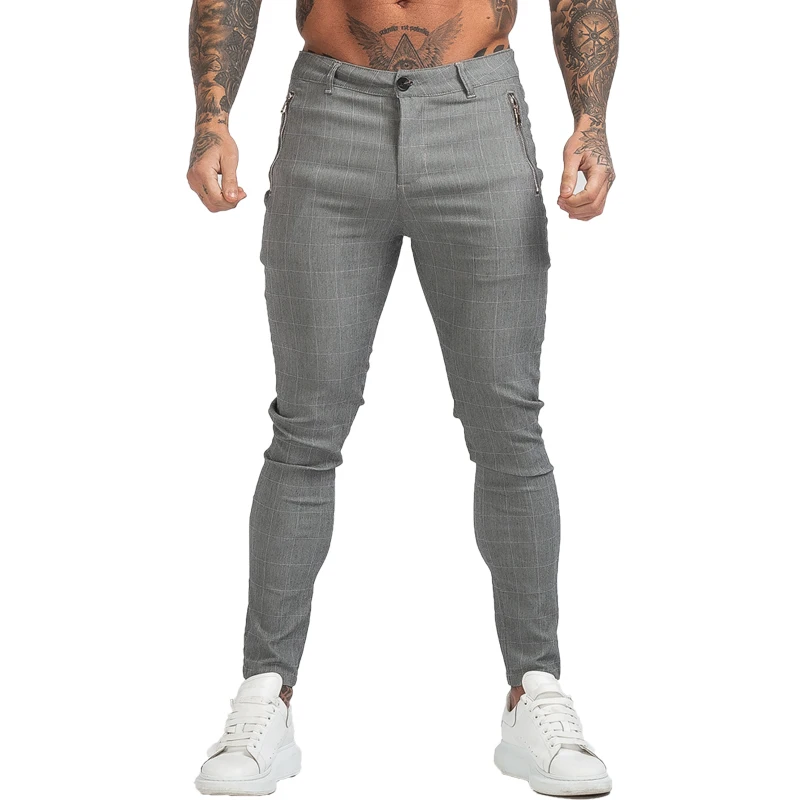

Vogue Men Chinos Trousers Skinny Super Stretch Chino Pants Slim Fit Mens Casual Pant Plaid Elastic Waist London Vogue Zm3134