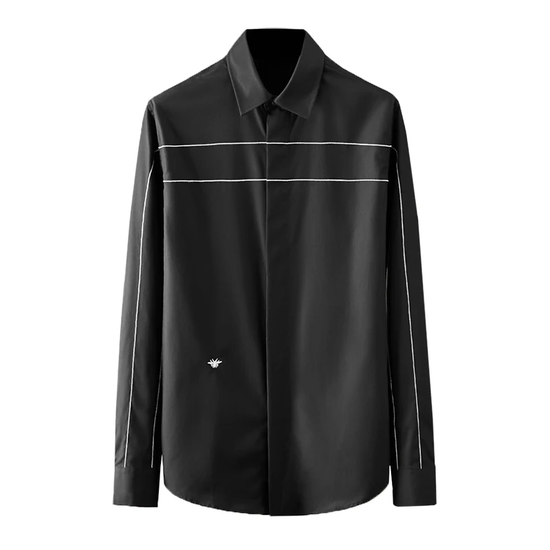 

Solid Color Mens Shirts Luxury Bee Embroidery Long Sleeve Casual Mens Dress Shirts Fashion Slim Fit Party Male Shrits 3xl