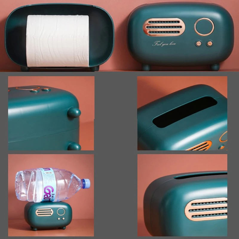 

Retro Radio Model Tissue Box Desktop Paper Holder Vintage Dispenser Storage Napkin Case Organizer Ornament Craft