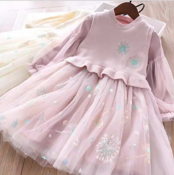 Комплекты из 2 предметов для девочек 2020 г. Весенний вязаный жилет и платья модные