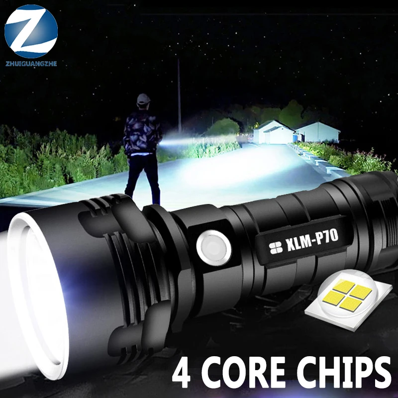 

Супермощный светодиодный фонарик L2 XHP70, водонепроницаемый Ультраяркий фонарь с зарядкой от USB, тактический фонарь для кемпинга