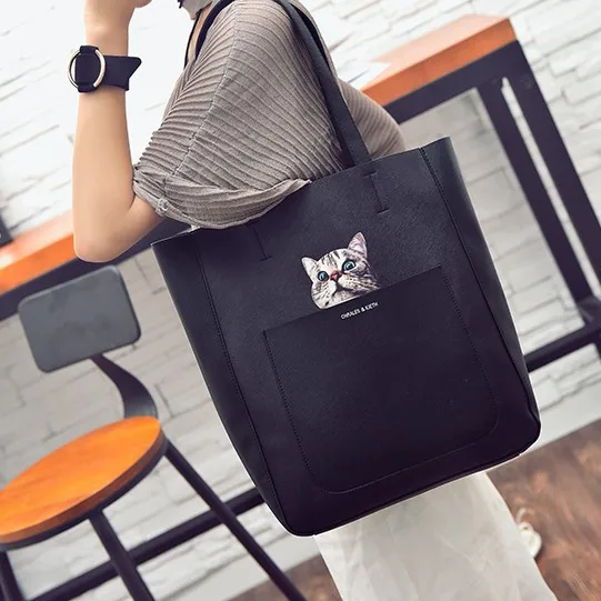 Набор женских сумок 2 Милая голова кошки девушки одиночные Сумки На Плечо дамы